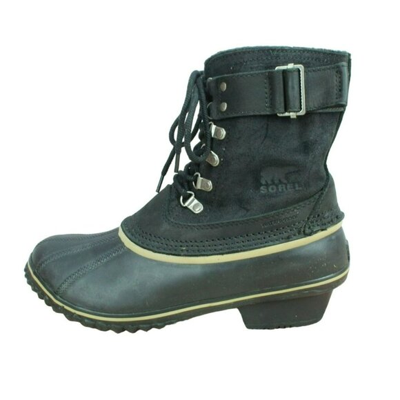 Sorel Fancy Lace II Black Suede Waterproof Insulated Winter Boots Size 10 - Picture 1 of 9